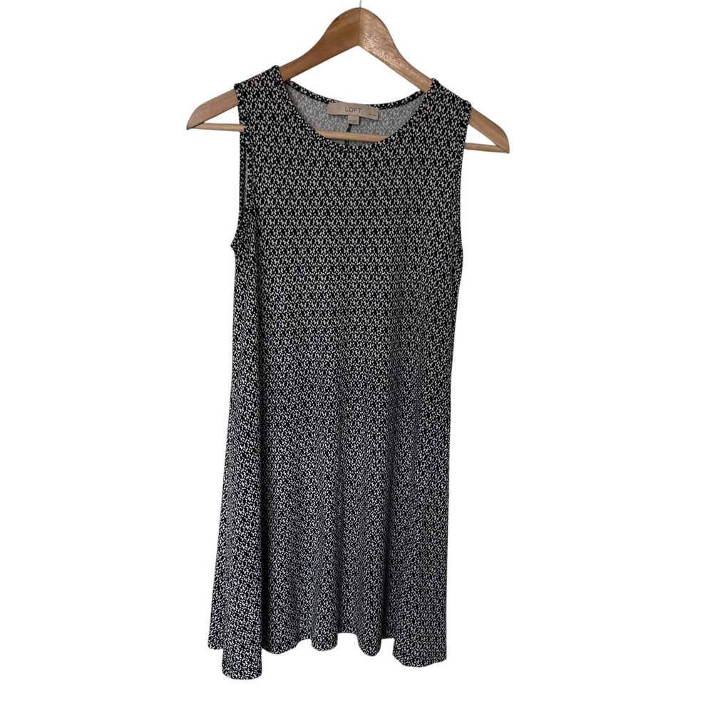 LOFT Dress Women XSP Black White Excellent Geometric Sleeveless Shift Mini